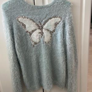 Fuzzy long sleeve shirt with butterfly